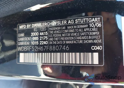 2007 Mercedes-Benz C 230 Sport из США, поврежденный, VIN WDBRF52H67F880746